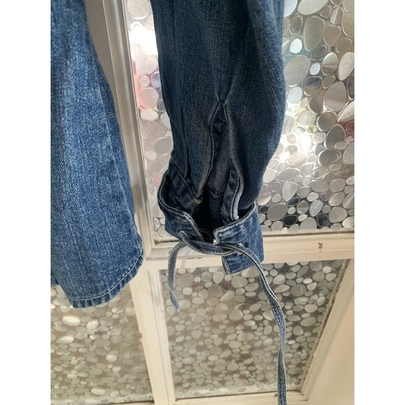 Vtg GAP Denim Shirt Fitted Tie Cuffs Fitted Silver Bead Button Sz M - Picture 6 of 6